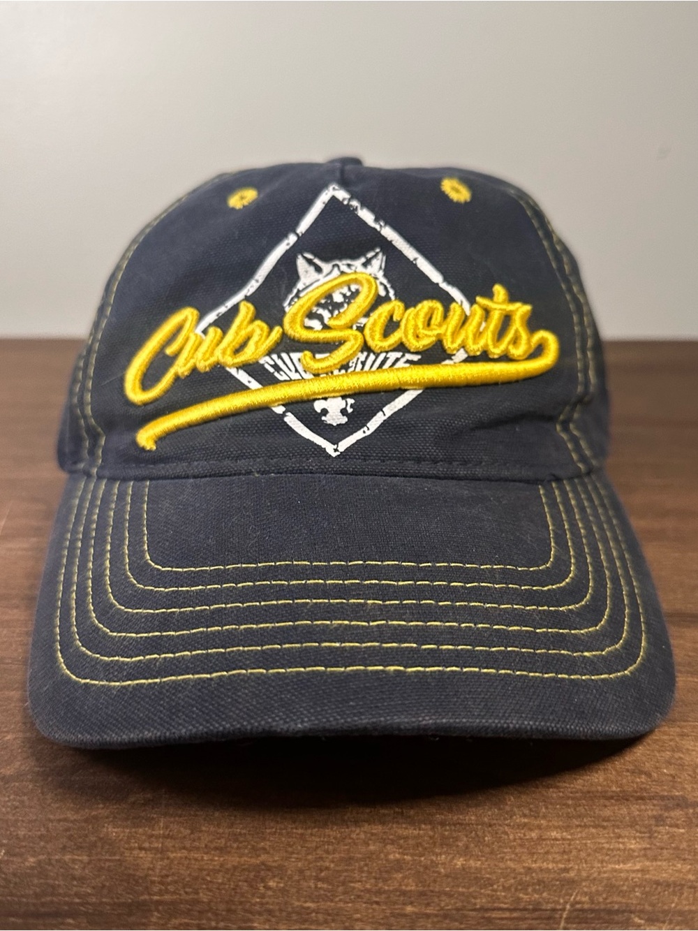 Cub Scouts Hat Cap Baseball Strap Back Youth Blue Yellow Embroidered Wolf Logo
